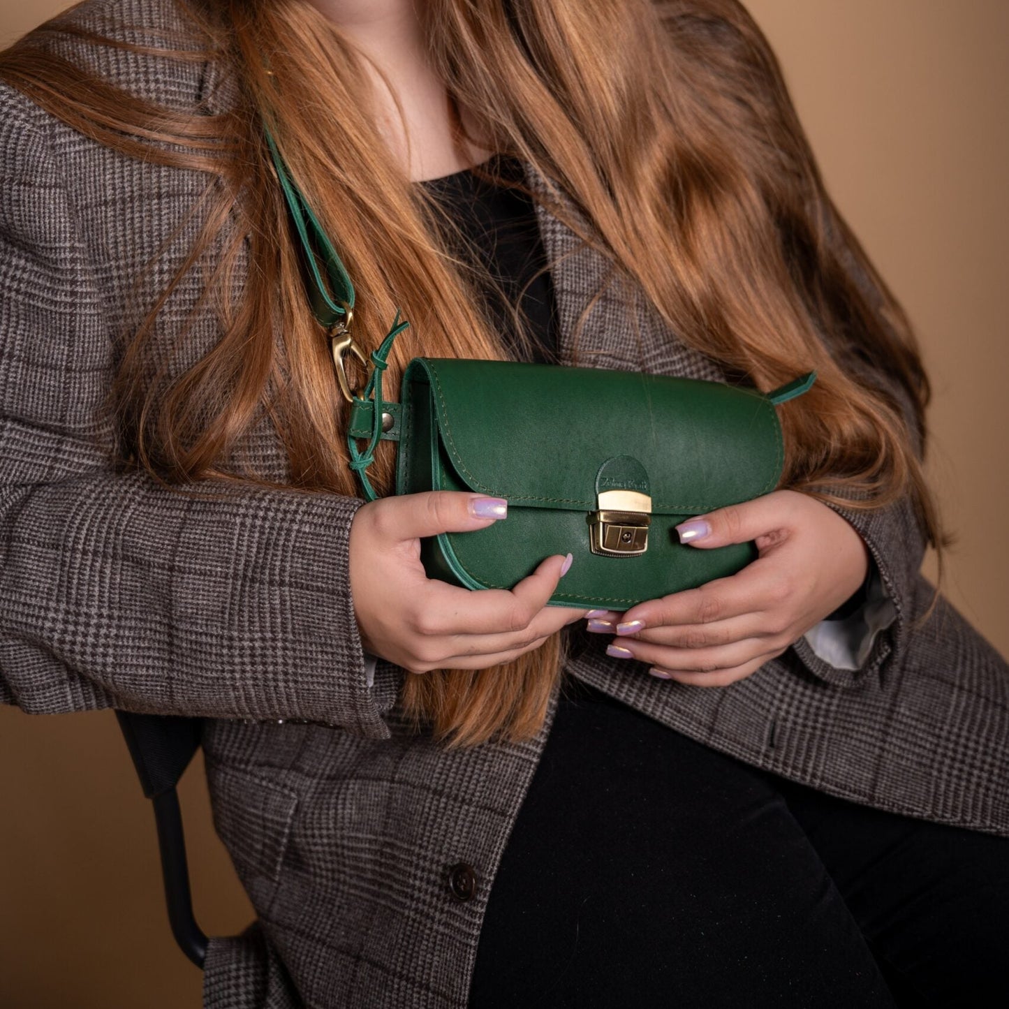 Natural Leather Saddle Bag Mini - Green