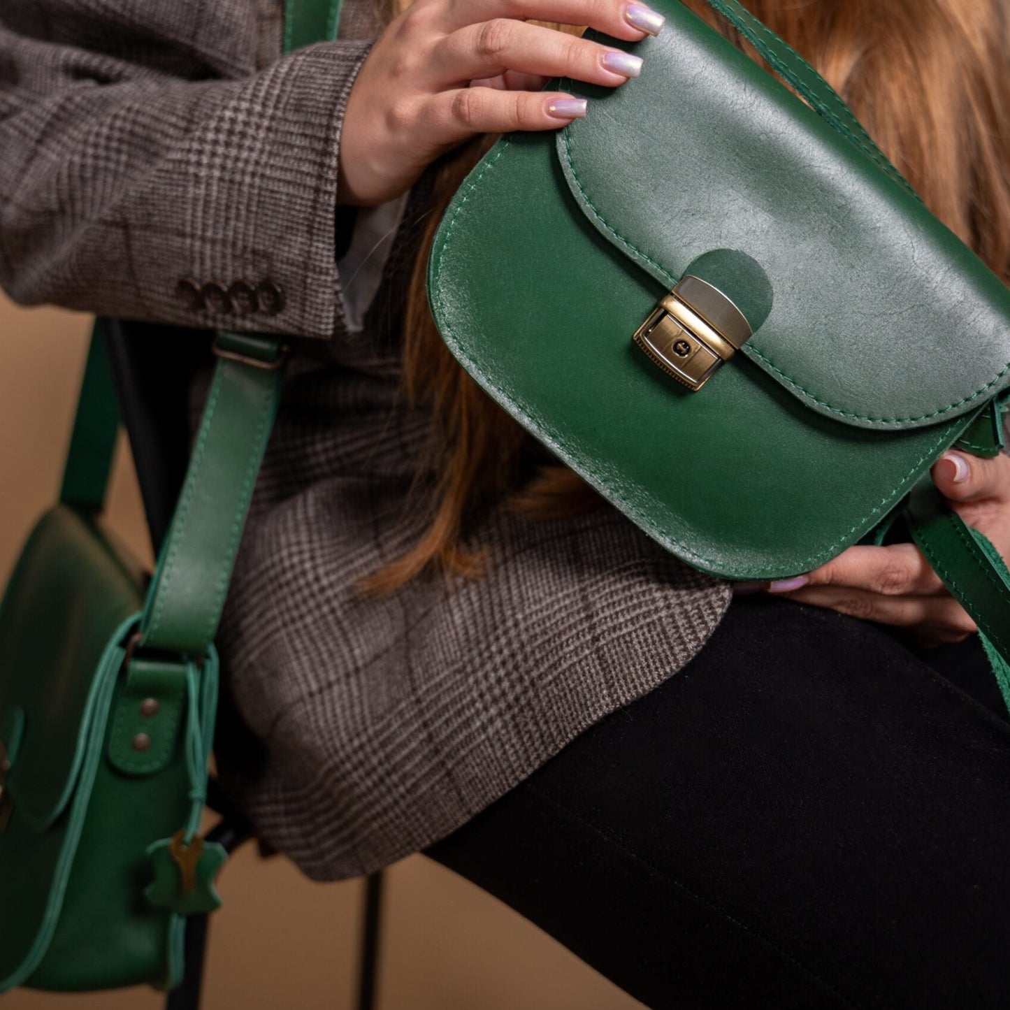 Natural Leather Saddle Bag Medium – Green