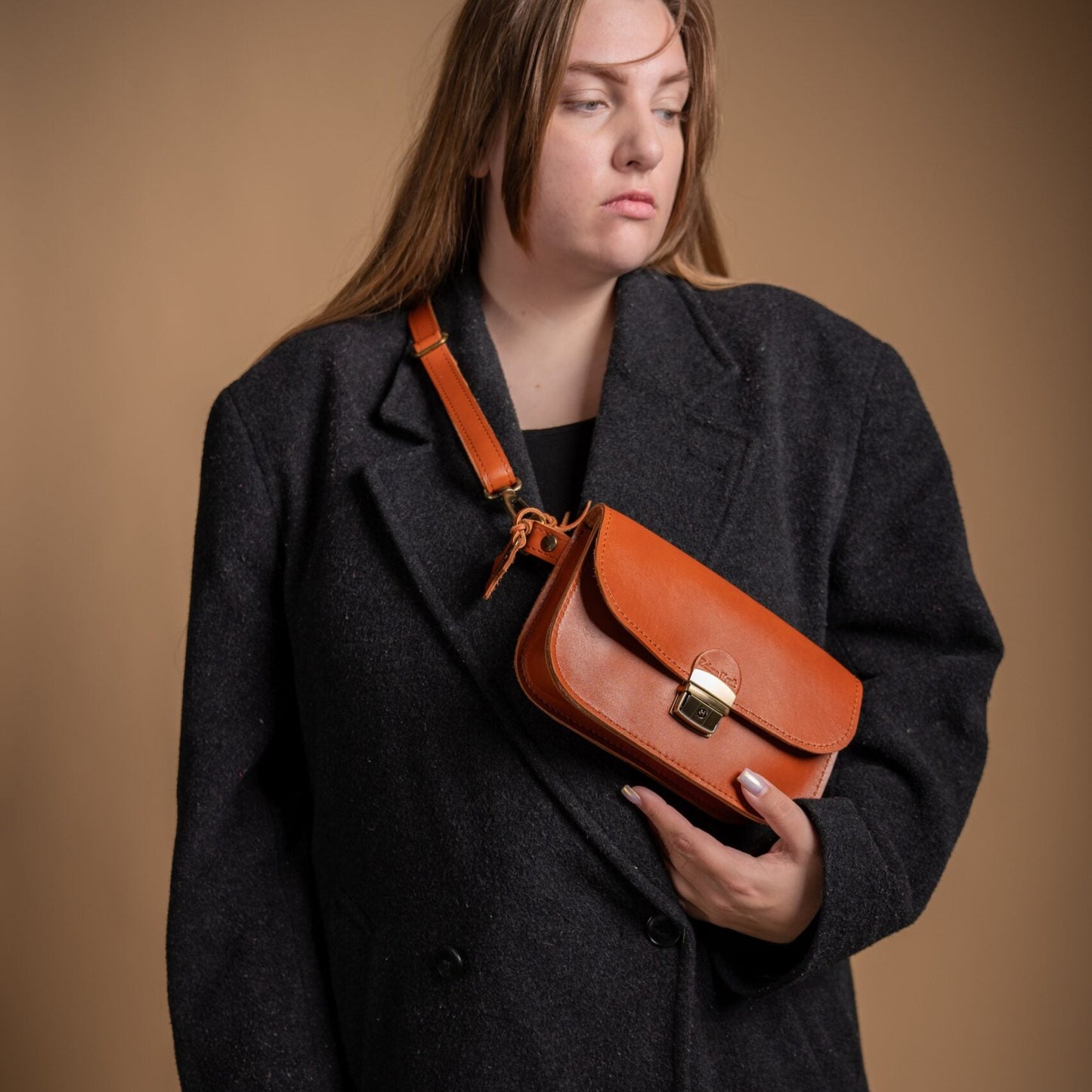 Natural Leather Saddle Bag Mini - Light Brown