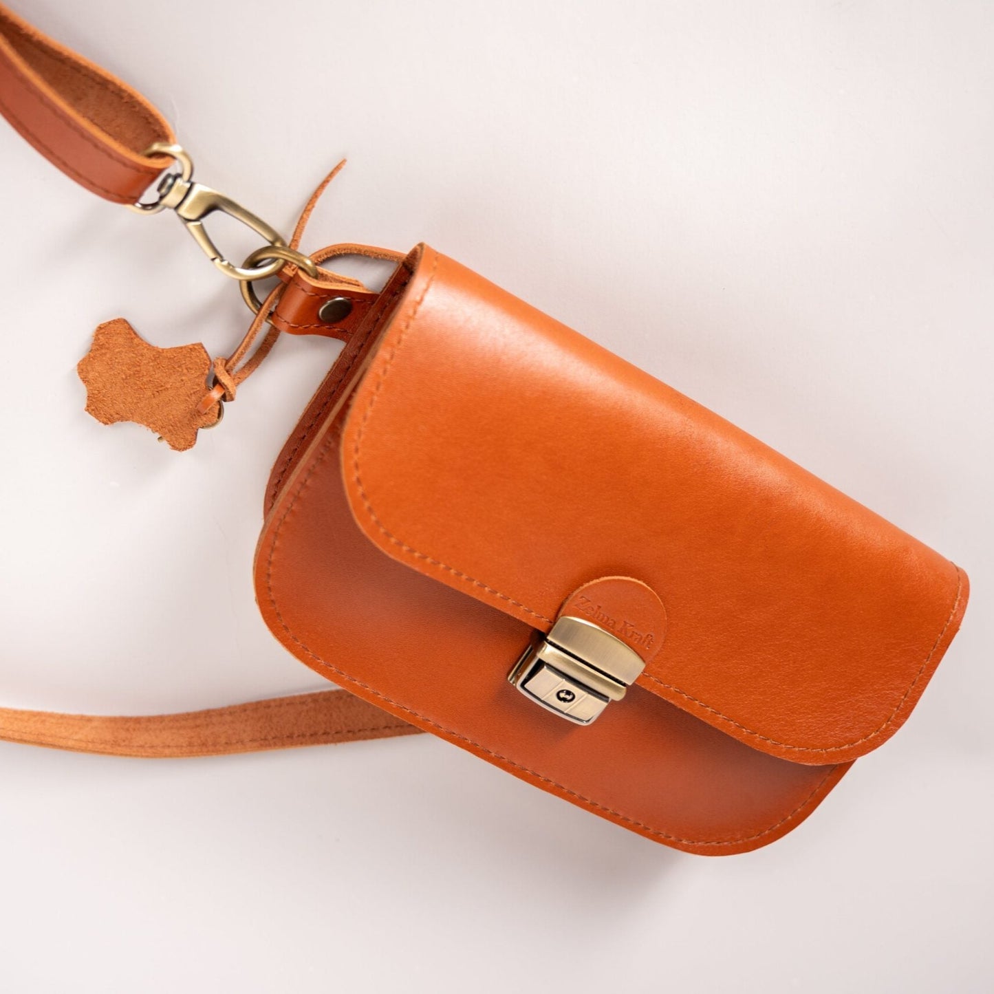 Natural Leather Saddle Bag Mini - Light Brown