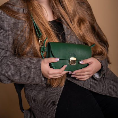 Natural Leather Saddle Bag Mini - Green