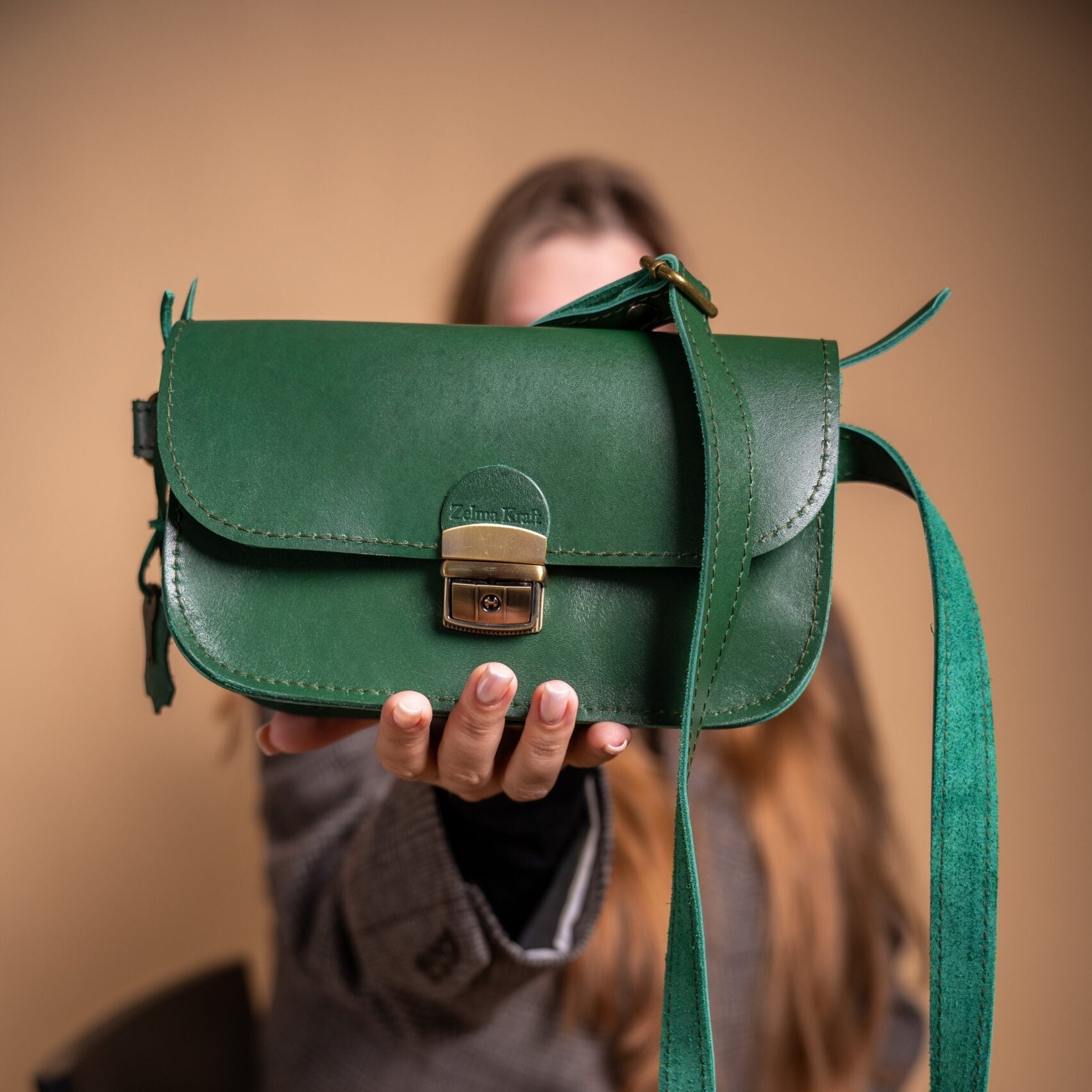 Natural Leather Saddle Bag Mini - Green