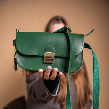 Natural Leather Saddle Bag Mini - Green