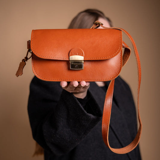 Natural Leather Saddle Bag Mini - Light Brown
